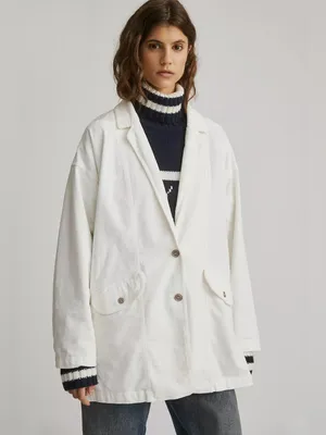 Anthropologie Pilcro Washed Corduroy White Oversized Blazer Coat XS thumbnail 2