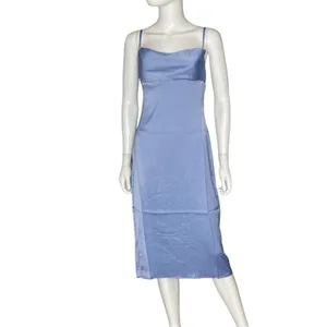 WEWOREWHAT Cowlneck Satin Midi Slip Dress Slate Blue Women’s Sz 2 thumbnail 2