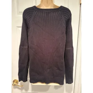 LRL Lauren Ralph Lauren Ribbed Cotton Boat Neck Sweater XL‎ Black Shoulder Zip thumbnail 2