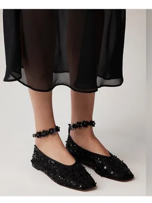 J.Crew Quinn embellished removable ankle-strap ballet flats in sequin and mesh thumbnail 1