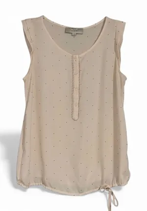 LOFT Women's Beige‎ Polka Dot Sleeveless Button Up Blouse Shirt Top Size S thumbnail 1