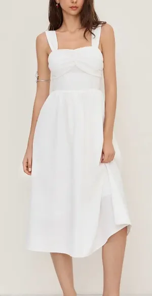 Cider Linen Blend Square Neck Shirred White Midi Dress XS NWT Cottagecore thumbnail 1
