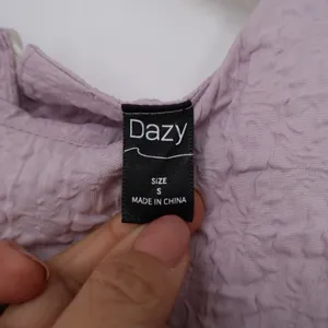 Dazy Lavender Purple Textured Puff Sleeve Cropped Blouse Round Neck Small thumbnail 2
