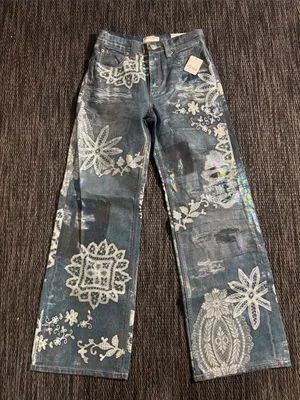 We The Free Free People High Rise Tinsley Printed Illusions Jeans Size 24 NWT thumbnail 1