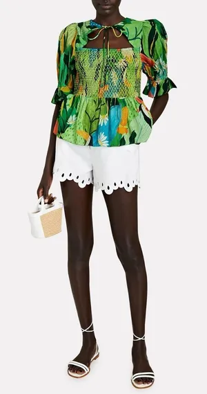 NEW!! FARM RIO Vintage Toucans Smocked‎ Peplum Top Blouse Tropical Small thumbnail 1