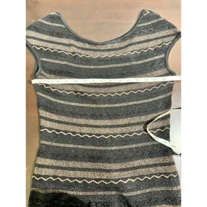 Peruvian Connection Black Gold Metallic Zig Zag Knit Cap Sleeve Mini Dress Small thumbnail 9