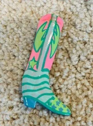 Vintage wood painted boots brooch thumbnail 1