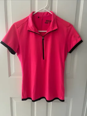Nike Women's Hot Pink Short Sleeve Quarter-Zip Polo thumbnail 1