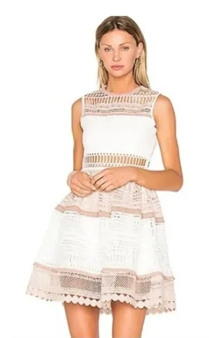 Alexis Embroidered Lace Melania sleeveless fit flare mini Dress White & Beige S thumbnail 1
