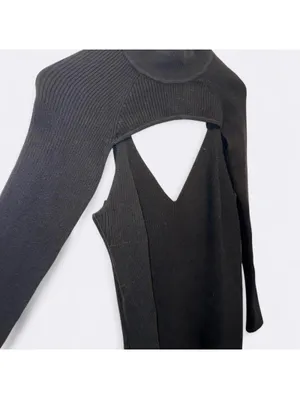 ABERCROMBIE & FITCH BLACK RIBBED DRESS WITH REMOVABLE SHRUG thumbnail 3