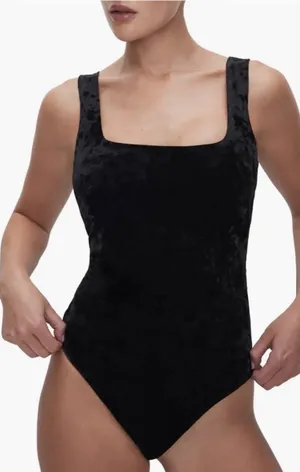 Good American Black Velvet Square-Neck Women's Bodysuit thumbnail 1