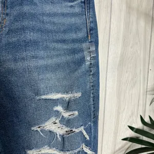 NWT American Eagle Stretch High Rise Ripped Mom Jeans Indigo Shatter 6 Short thumbnail 8
