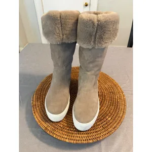 J/Slides NYC Taupe Suede Faux Fur Trim Platform Boots Womens‎ 7 thumbnail 2