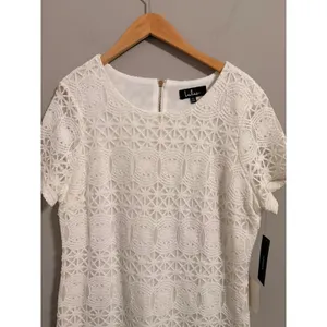 Lulus Lace Shift Dress‎ Womens XL White Geometric Crochet Short Sleeve Mini New thumbnail 3
