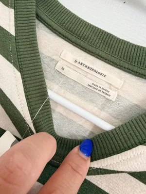 Anthropologie Paris Striped Long Sleeve Tee Green Cream Varsity Streetwear XS thumbnail 4