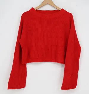 Wild Fable Womens Red Cropped Shaker Knit Crew Neck Sweater Size L thumbnail 1