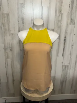 Zara Basic Colorblock High Neck Halter Tank Top Yellow Beige Womens XS Zip Back thumbnail 2