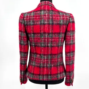Vintage Mohair Wool‎ Blazer Women's Tartan Plaid Classic Jacket Red Size 4 Small thumbnail 3