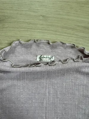 Free People purple ribbed mock neck lettuce edge long sleeve top balletcore chic thumbnail 2