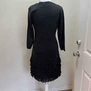Calvin Klein Knit Dress Gray Loop Fringe‎ Skirt 3/4 sleeves (is like size M) thumbnail 3