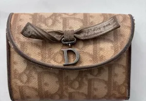 Vintage Christian Dior Oblique Trotter Bow Wallet Trifold Canvas Leather Beige thumbnail 1