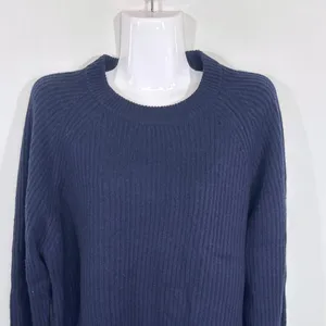 Quince Navy Blue 100% Cashmere Ribbed Crew Neck Sweater Womens Large NEW thumbnail 3