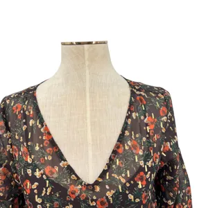 Natural Life Floral Print Midi Dress Kimono‎ Sleeve Brown Red Size Small thumbnail 3