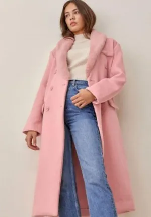 💕REFORMATION💕 Lester Coat ~ Faux Fur Shawl Collar Double Breasted Pink S NWT thumbnail 5