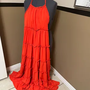 Maxi Dress Halter Boho chic Romantic Tiered Orange M Fairy Cottage Core Festival thumbnail 3