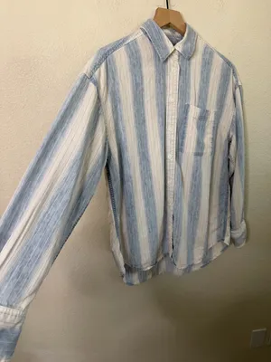 FAHERTY Relaxed Striped Shirt Button Down Blouse Blue Linen Blend Womens Size M thumbnail 5