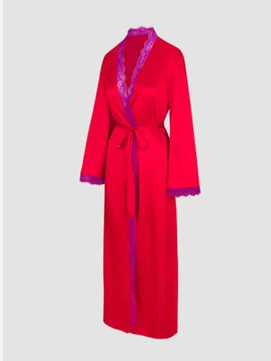 Savage‎ X Fenty Timeless Red Satin Robe with Purple Lace Trim large thumbnail 2