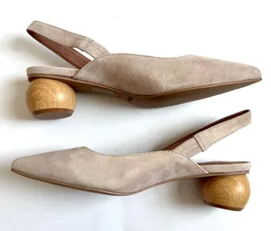 Matiko Anthropologie Heeled Suede Slingback Heel Peach Tan Size 36 US 5.5-6 NEW thumbnail 1