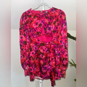 For Love & Lemons‎ Lauren Long Sleeve Mini Dress Size XS Hot Pink Floral thumbnail 4