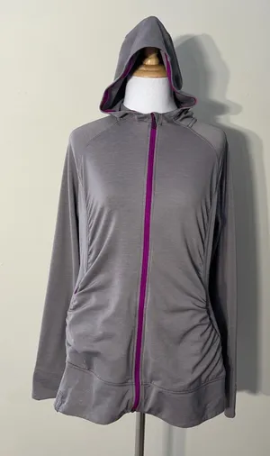 Salomon Hoodie Jacket Women Large Gray Ruched Full Zip Hiking Running Athleisure thumbnail 1