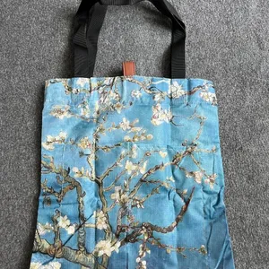 polyester Oil Painting Van Gogh Print Tote Reusable Shopping Bag Almond Blossom thumbnail 4