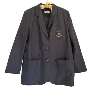 Vintage Abercrombie &‎ Fitch Y2K Linen Blend Womens Sz L Navy Blazer Crest USA thumbnail 1