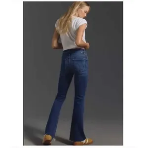 NEW Mother Anthropologie Women Jeans 34 Blue High Rise Flare Raw Take it Easy thumbnail 15