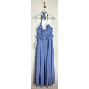 DRESS THE POPULATION Athena Halter Neck Gown in Periwinkle Size Small thumbnail 8