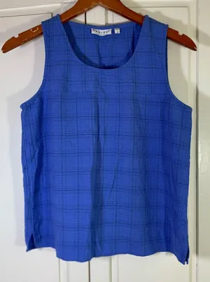 Habitat Clothes to Live In Womens Blue Plaid Textured Sleeveless Shell Top S thumbnail 1
