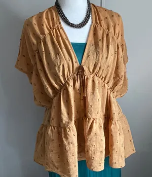 ASOS Sleeveless Front and Back V-Neck Cut Out Tiered Bohemian Textured Blouse thumbnail 1