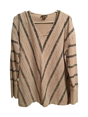 Striped V Neck Long Sleeve Shirt Black Size L thumbnail 1