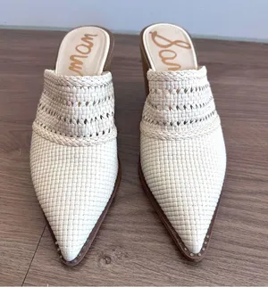 Sam Edelman Lillianna Slip-On Leather Heel Mules Ivory Pointed Toe Size 8.5 thumbnail 2