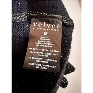 Velvet by Graham & Spencer Lurex Cotton Cashmere Blend Cardigan Black Metallic M thumbnail 6