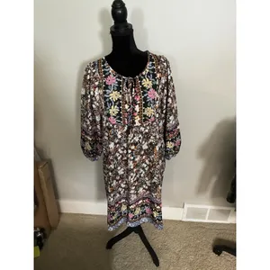 Bluetime Women's Boho 3/4 Sleeve Summer Babydoll Dress V-Neck Knee Length Large‎ thumbnail 4