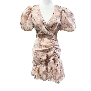 MISSGUIDED Mini Dress Size 0 Pink NWT Floral Coquette Flirty Puff Sleeve Frill thumbnail 4