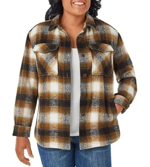 NWT Womens Members Mark Acorn Plaid Button Down Shacket Plaid Jacket - Sz XL thumbnail 1