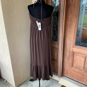 Maternal America Womens Dress Size Large‎ Brown Knit Halter Maxi Maternity NEW thumbnail 3