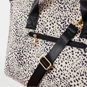Mali & Lili Weekender Bag Animal Print Travel Bag Straps Black Cream thumbnail 3