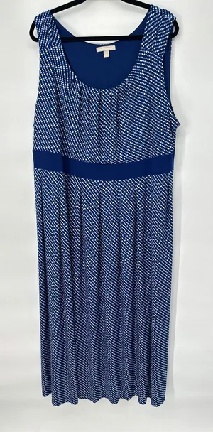 Woman‎ Within Maxi Dress Women Size 2X Blue Stretch Modern Polka Dot Sleeveless thumbnail 1