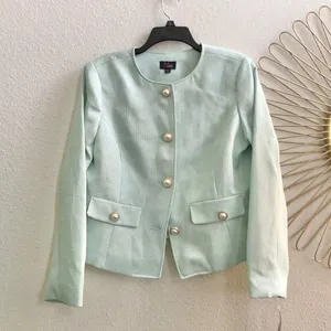 NWT JM Studio John Meyer Light Green Tweed Blazer Jacket Pearl Gold Button Women M $138 thumbnail 1